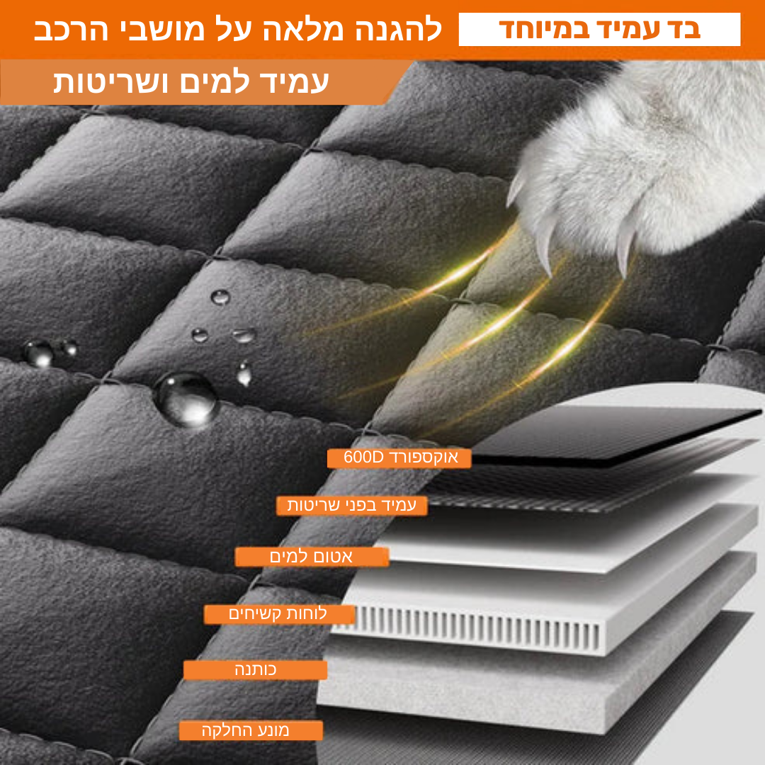 VertigoPets - כיסוי מושב רכב לכלבים עם תחתית קשה