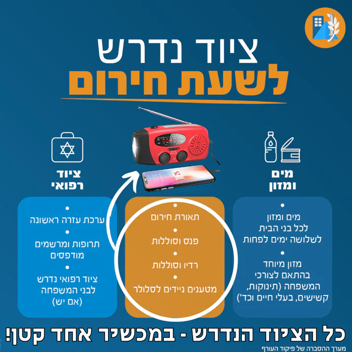 רדיו טרנזיסטור חירום רב תכליתי מבית ורטיגו - ™️FlexiRadio